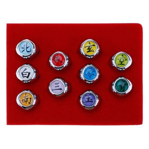 NEW 10Pcs Full Set Metal Naruto AKATSUKI Member Ring Kid Japanese Ninja Cosplay Toy Rings Set