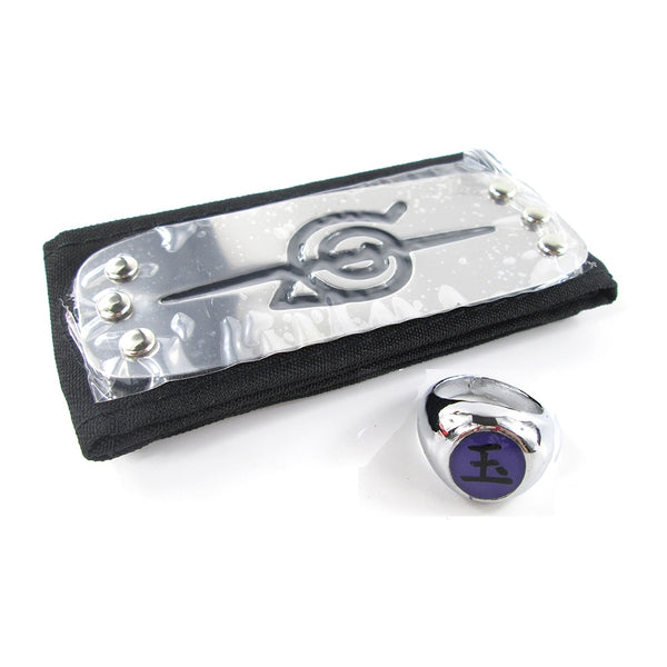 Naruto Akatsuki Pain Uchiha Itachi Hidan Sasori Kakuzu Deidara Konan Kisame Orochimaru Ninja Headband+Ring 2Pcs/Set