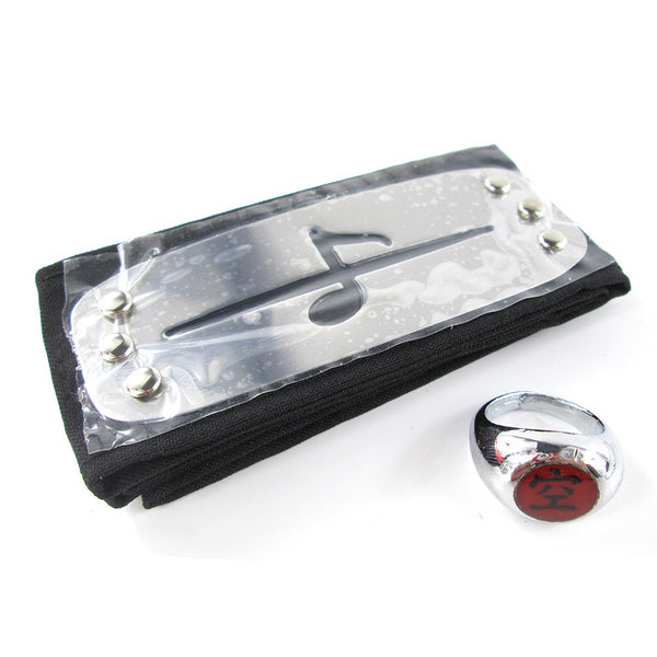 Naruto Akatsuki Pain Uchiha Itachi Hidan Sasori Kakuzu Deidara Konan Kisame Orochimaru Ninja Headband+Ring 2Pcs/Set