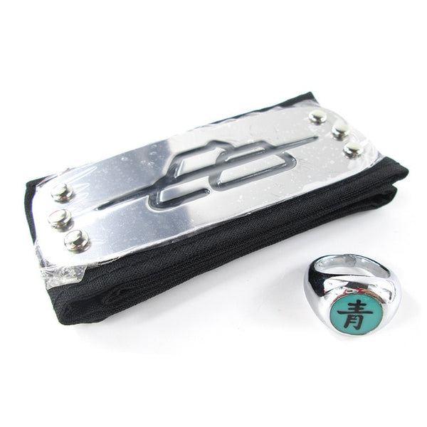 Naruto Akatsuki Pain Uchiha Itachi Hidan Sasori Kakuzu Deidara Konan Kisame Orochimaru Ninja Headband+Ring 2Pcs/Set