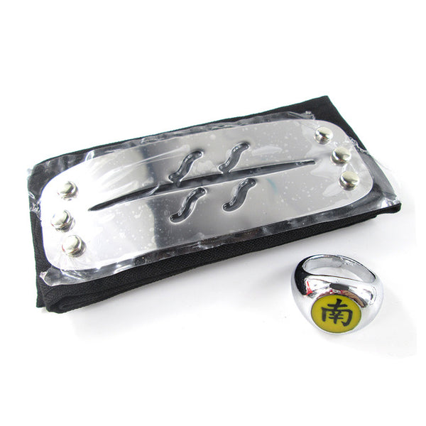 Naruto Akatsuki Pain Uchiha Itachi Hidan Sasori Kakuzu Deidara Konan Kisame Orochimaru Ninja Headband+Ring 2Pcs/Set