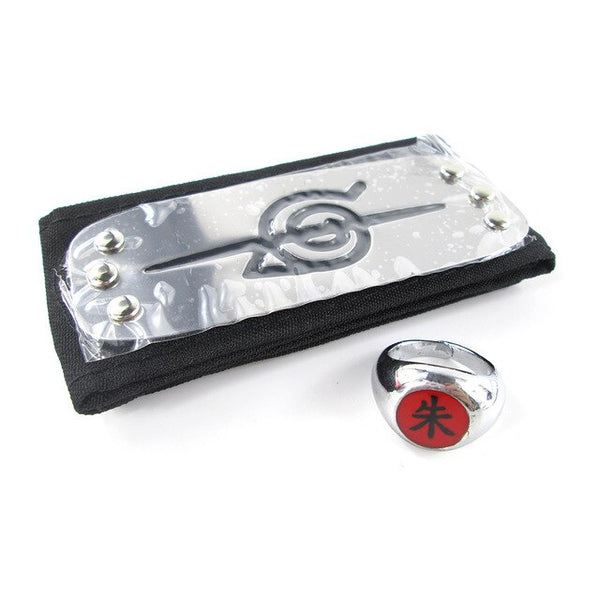 Naruto Akatsuki Pain Uchiha Itachi Hidan Sasori Kakuzu Deidara Konan Kisame Orochimaru Ninja Headband+Ring 2Pcs/Set