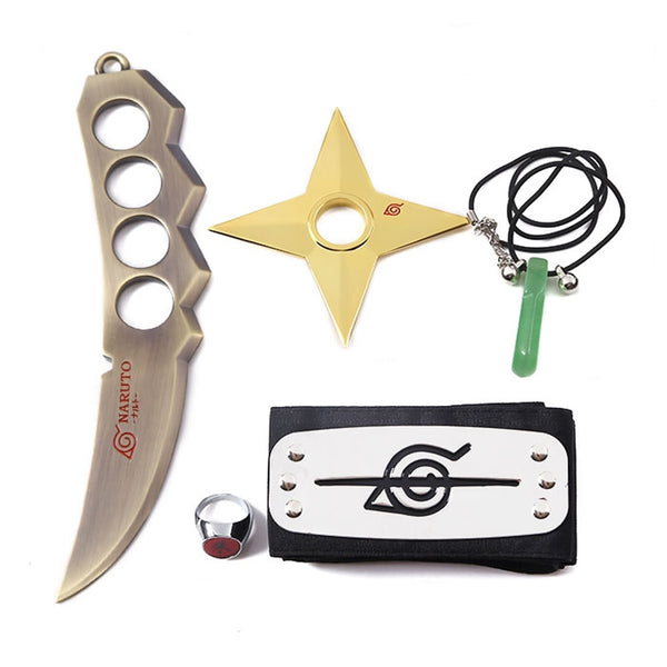 Naruto Cosplay Naruto Uzumaki Sarutobi Asuma Konoha Ninja Accessories (Headband+Ring+Necklace+Kunai+Shuriken) 5Pcs/Set