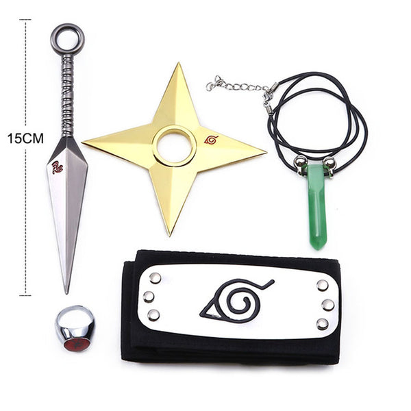 Naruto Cosplay Naruto Uzumaki Sarutobi Asuma Konoha Ninja Accessories (Headband+Ring+Necklace+Kunai+Shuriken) 5Pcs/Set