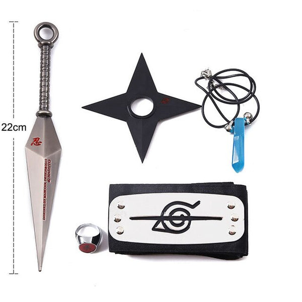 Naruto Cosplay Naruto Uzumaki Sarutobi Asuma Konoha Ninja Accessories (Headband+Ring+Necklace+Kunai+Shuriken) 5Pcs/Set