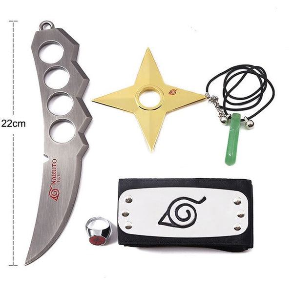 Naruto Cosplay Naruto Uzumaki Sarutobi Asuma Konoha Ninja Accessories (Headband+Ring+Necklace+Kunai+Shuriken) 5Pcs/Set