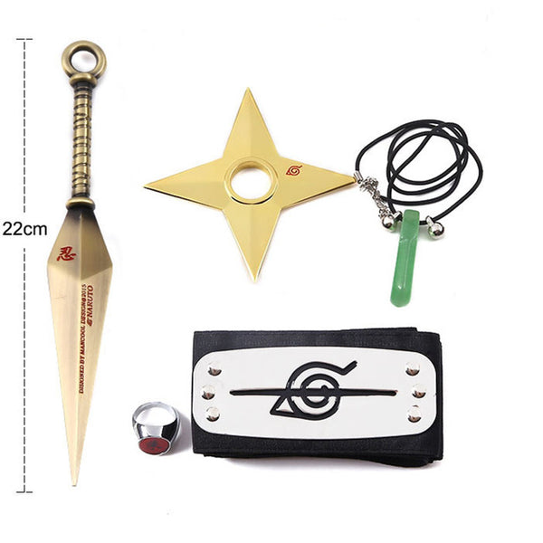 Naruto Cosplay Naruto Uzumaki Sarutobi Asuma Konoha Ninja Accessories (Headband+Ring+Necklace+Kunai+Shuriken) 5Pcs/Set