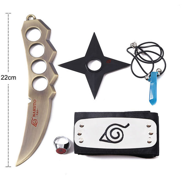 Naruto Cosplay Naruto Uzumaki Sarutobi Asuma Konoha Ninja Accessories (Headband+Ring+Necklace+Kunai+Shuriken) 5Pcs/Set