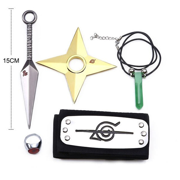 Naruto Cosplay Naruto Uzumaki Sarutobi Asuma Konoha Ninja Accessories (Headband+Ring+Necklace+Kunai+Shuriken) 5Pcs/Set